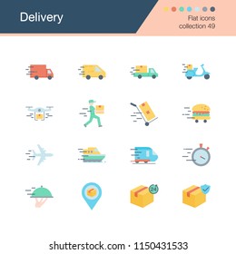 Delivery icons. Flat design collection 49. For presentation, graphic design, mobile application, web design, infographics. Vector illustration.