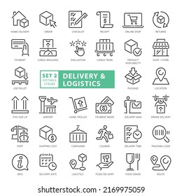 Delivery Icons Full Vector Set. Outline Style Illustration Collection