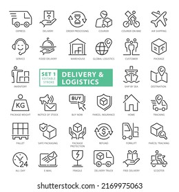 Delivery Icons Full Vector Set. Outline Style Illustration Collection