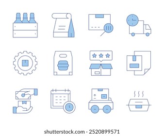 Delivery icons. Line Duotone style, editable stroke. beer, cash on delivery, delivery, planning, food delivery, lunch box, packing, barcode, best product.