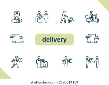 Delivery icons. Logistics, shipping, transportation vector icon set