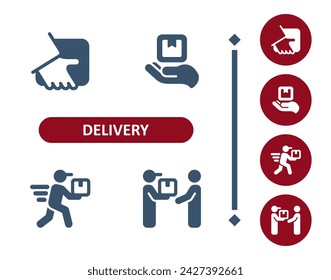 Delivery icons. Delivery man, courier, box, package, parcel, hand, delivering icon. Professional, 32x32 pixel perfect vector icon.