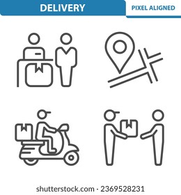 Delivery Icons. Delivery Man, Courier, Map, Location, Scooter, Package, Parcel Vector Icon