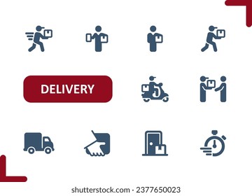 Iconos de entrega. Entrega, Correo, Paquete, Parcel, Caja, Entrega, Camión, Icono Van. Conjunto de iconos de vector profesional y perfecto para píxeles.