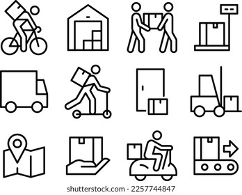 Iconos de entrega. Conjunto mínimo de iconos de línea delgada. Juego de iconos de línea delgada