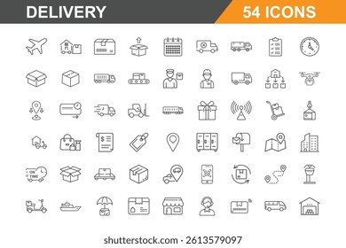 Delivery icons pack bundle. Truck. drone, scale, plane, delivery