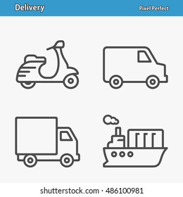 Delivery Icons. Professional, pixel perfect icons optimized for both large and small resolutions. EPS 8 format. 5x size for preview.