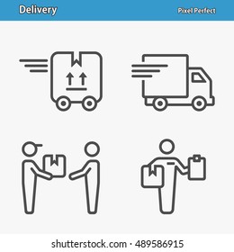 Delivery Icons. Professional, pixel perfect icons optimized for both large and small resolutions. EPS 8 format. 5x size for preview.