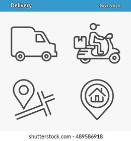 Delivery Icons. Professional, pixel perfect icons optimized for both large and small resolutions. EPS 8 format. 5x size for preview.