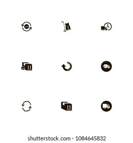 Delivery icons set. 24 hours, parcels, check and car