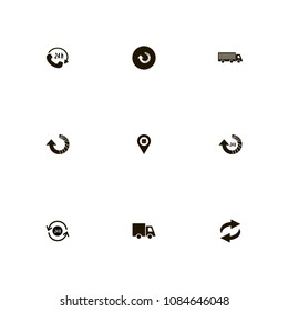 Delivery icons set. 24 hours, car, cargo and lorry