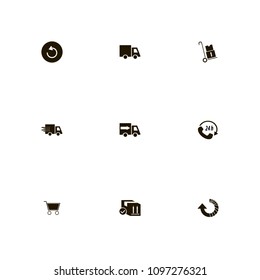 Delivery icons set. 24 hours, parcels, loading and cargo