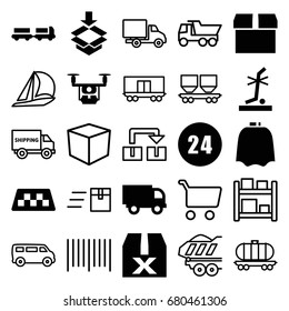 Delivery icons set. set of 25 delivery filled and outline icons such as taxi, truck with luggage, hairdresser peignoir, no standing nearby, box, 24 hours, question box