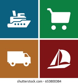 Delivery icons set. set of 4 delivery filled icons such as truck, ship, sailboat