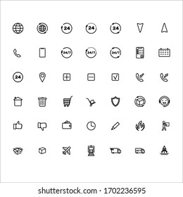 Delivery icons. A set of 42 delivery outline icons. Isolated on a white background.
