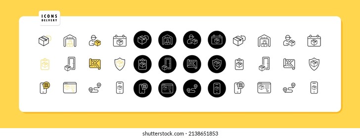 Delivery icons set. Icons arrival, parcel, day of dispatch, warehouse of parcels and return of a parcel. Shopping concept. Free shipping. Vector EPS 10.