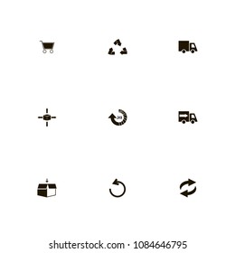Delivery icons set. back, parcel, recycle sign and cart