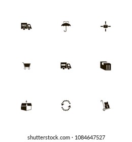 Delivery icons set. box, circulation, protection and shopping cart