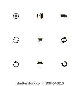 Delivery icons set. car, give parcel, shopping cart and rain