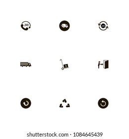 Delivery icons set. cargo, phone call, give parcel and car