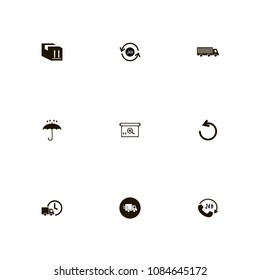 Delivery icons set. cargo, rain, searching code and parcel