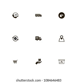 Delivery icons set. cargo, recycle, time delivery and location