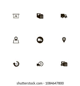 Delivery icons set. cargo, time delivery, reload and place