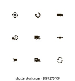 Delivery icons set. cart, 24 hours, recycle and transport