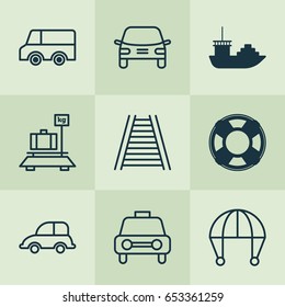 Delivery Icons Set. Collection Of Auto Car, Lorry, Lifebuoy And Other Elements. Also Includes Symbols Such As Cargo, Sea, Parachute.