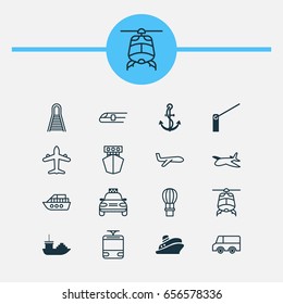 Delivery Icons Set. Collection Of Boat, Chopper, Ship And Other Elements. Also Includes Symbols Such As Travelling, Tram, Flight.