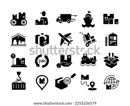 Delivery icons set. Collection of graphic elements for website. International trade, transportation and logistics. Online shopping. Cartoon flat vector illustrations isolated on white background