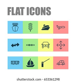 Delivery Icons Set. Collection Of Ship, Vehicle, Stoplight And Other Elements. Also Includes Symbols Such As Protection, Shipping, Transport.