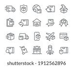 Delivery icons set. Collection of simple linear web icons such as Shipping By Sea Air, Delivery Date, Courier, Warehouse, Return Search Parcel, Fast Shipping and others Editable vector stroke.