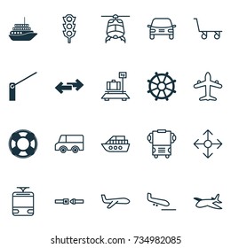 Delivery Icons Set. Collection Of Stoplight, Cargo Cart, Streetcar And Other Elements. Also Includes Symbols Such As Arrival, Lorry, Roadblock.