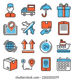 Juego De Iconos De Entrega. Envío de paquetes Courier. Ilustración del vector