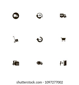 Delivery icons set. courier, reload, 24 hours and cart