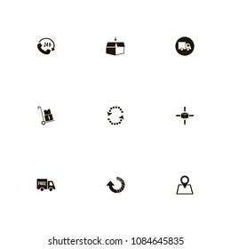 Delivery icons set. directions, loading, free shipping and location