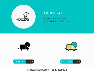 Delivery icons set editable stroke vector illustration. Truck box distribution symbol. Icon line style on isolated background for ui mobile app, web design, and presentation.