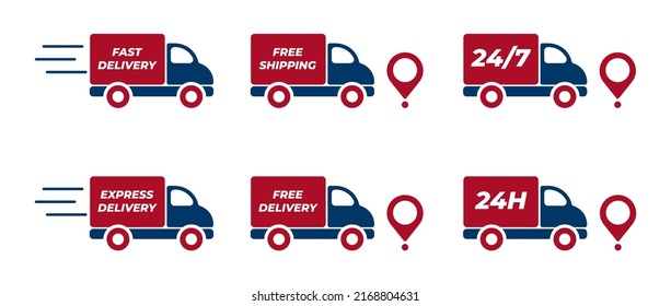 Delivery icons set. Fast delivery, free delivery, 24 hours, truck. Vector illustration