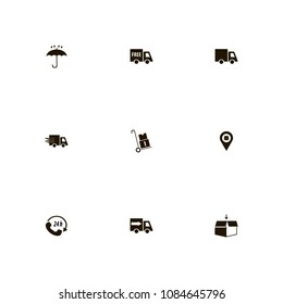Delivery icons set. fast truck, post, parcels and truck cart