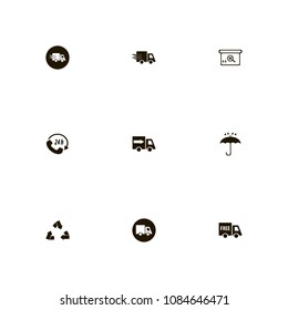 Delivery icons set. fast truck, protection, barcode and phone call