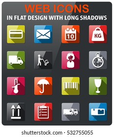 Delivery icons set in flat design with long shadow