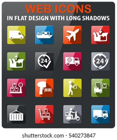 Delivery icons set in flat design with long shadow