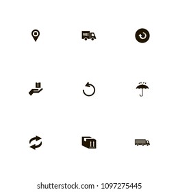 Delivery icons set. give parcel, cargo, truck and recycle