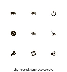 Delivery icons set. give parcel, recycle, truck and cart
