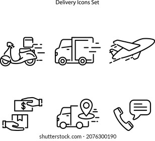 delivery icons set isolated on white background. delivery truck icon thin line outline linear delivery truck symbol for logo, web, app, UI. delivery truck icon simple sign.