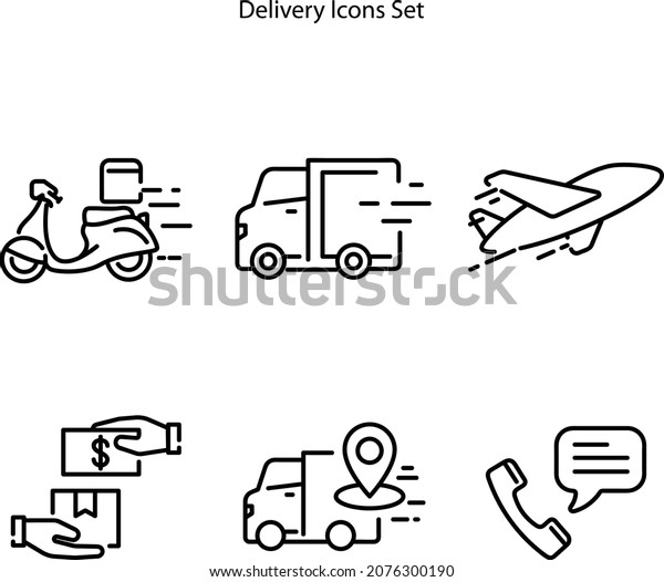 delivery icons set\
isolated on white background. delivery truck icon thin line outline\
linear delivery truck symbol for logo, web, app, UI. delivery truck\
icon simple sign.