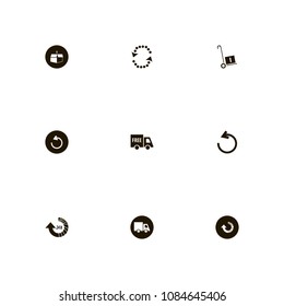 Delivery icons set. loading, truck, car and open box