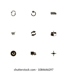 Delivery icons set. lorry, open box, car and parcel