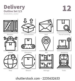 Delivery icons set, Outline, vector and illustration set 3